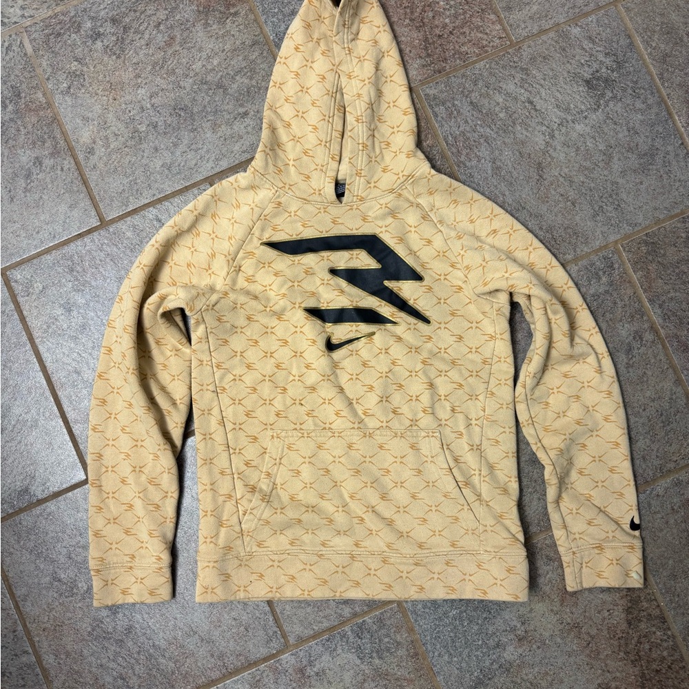 Nike Men's Tan Hoodie with Black Design